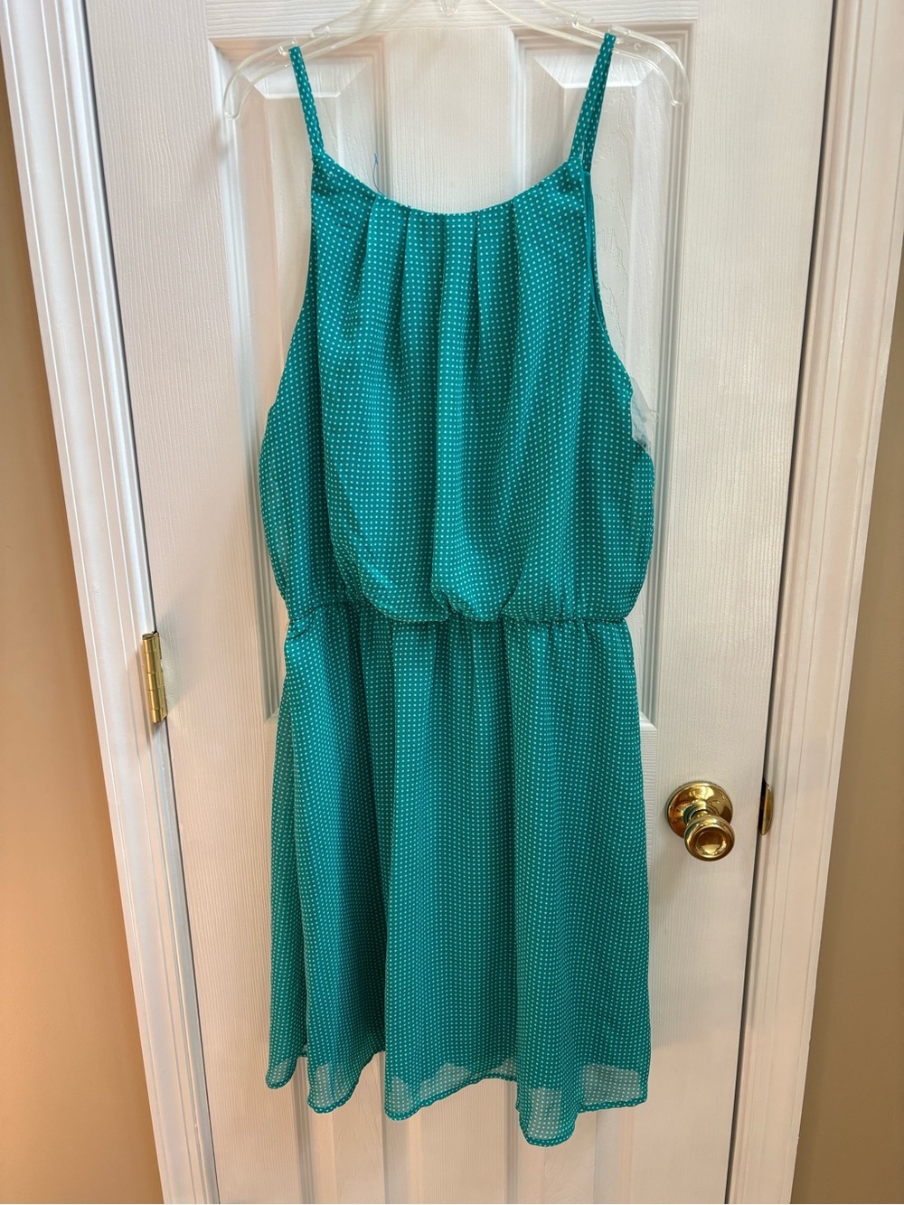 Tacera Women’s Teal & White Polka Dot Lined Spaghetti Strap Dress, Size L, NWT